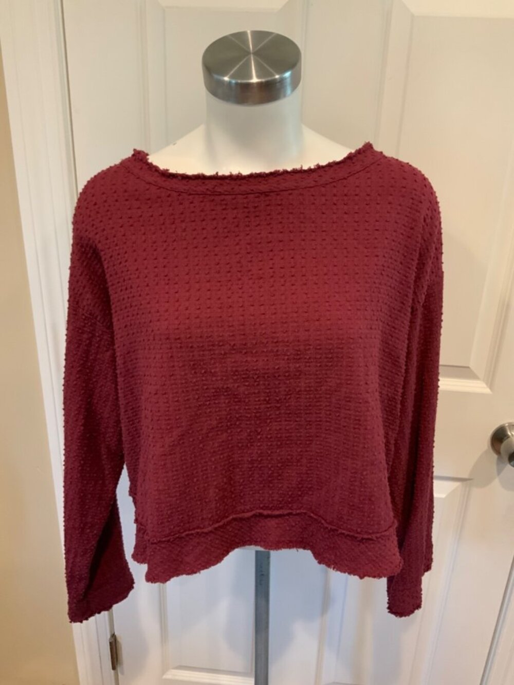 Free People Maroon Knubby Boxy Button Back Top, Size Small